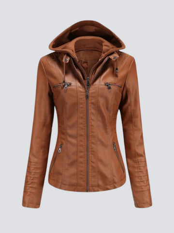 Giacca in pelle con cappuccio